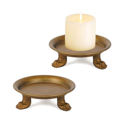 NIKKY HOME Gold Clawfoot Pillar Candle Holders Set of 2, Vintage Iron Tray