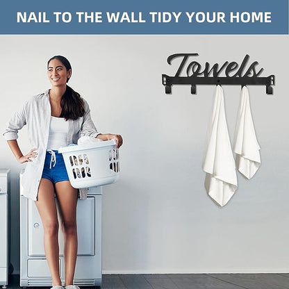 Azmoncy Over The Door Hooks - Heavy Duty Towel Rack with 5 Coat Hooks for Bedroom Kitchen, Gold Bathroom Decor