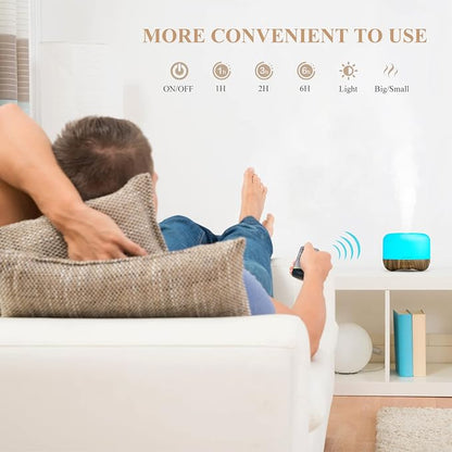 Aromatherapy Essential Oil Diffuser for Room: 500ml Colorful Aroma Air Humidifier with Adjustable Cool Mist Mode, Auto Off Ultrasonic Diffusers for Large Room Home Office(Brown)