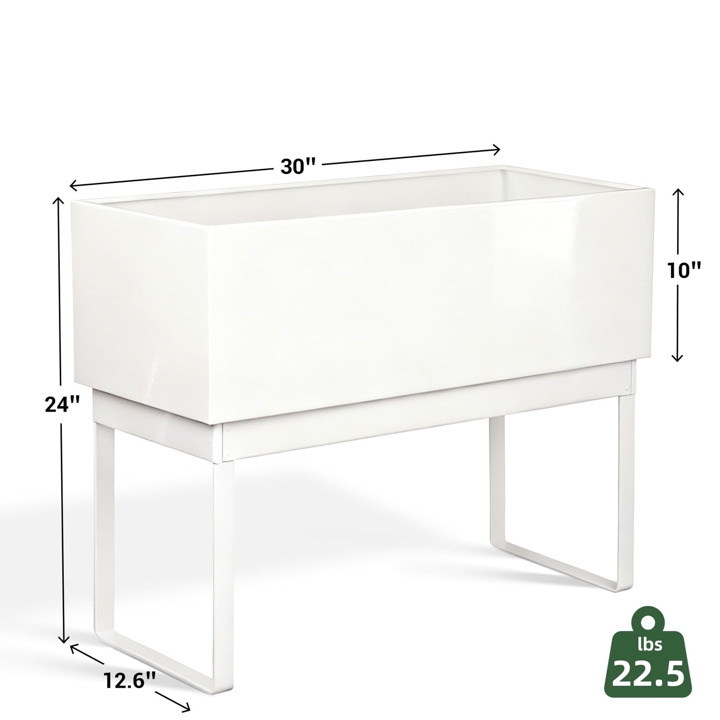 Worth Raised Metal Planter Box with Legs, 30"x12.5"x24" Elevated Garden Bed for Indoor & Outdoor Use – Glossy White Galvanized Steel Planter with Drainage Hole & Plug for Vegetables, Flowers & Herbs