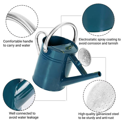 1 Gallon Metal Watering Can with Removable Spout, Nice Galvanized Steel Water Can for Indoor and Outdoor Plants (Ocean Blue)
