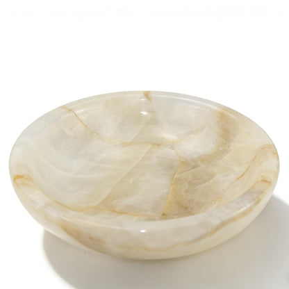 YeasHome Calcite Stone Bowl, D20 Natural Crystal Bowl for Decor - Hand Carved Decorative Bowl for Centerpiece, Coffee Table, Yoga Meditation, Gift Idea (Marbled Pattern)