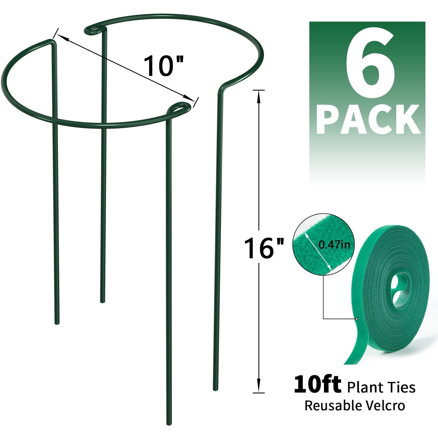 AMAGABELI GARDEN & HOME 6 Pack Peony Cage Plant Support Stakes 10" W x 16" H Heavy Duty Ring Metal Garden Support Structures Plant Cage with Ties for Indoor Flower Outdoor Tomato Hydrangea Monstera