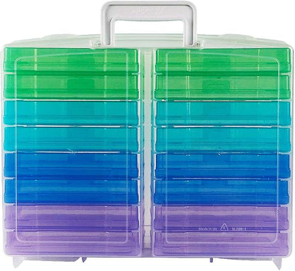novelinks Transparent 4" x 6" Photo Organizers and Photo Storage Box with Handle, 16 Inner Photo Cases, Portable Picture Organizers & Photo Storage Containers (Cool-Colored)