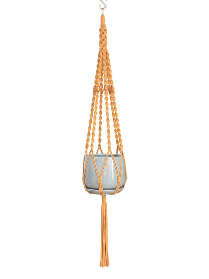 6 Legs Macrame Natural Brown Cotton Plant Hanger & Holder and Metal Ring, 51-inches Length (Without The White Pot and Plant) (Brown)