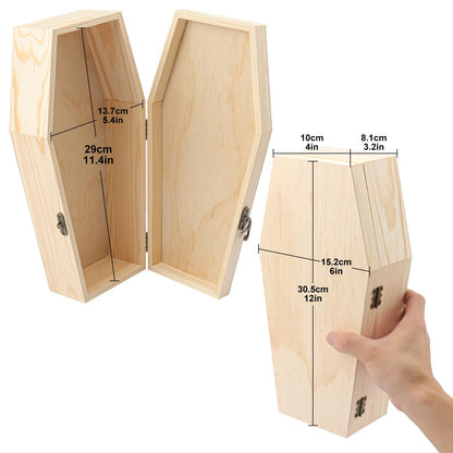 Yiksonyo 2 Pack 12 Inch Unfinished Wood Coffin Box, Wooden Coffin Box for Halloween Decor, Party Favors, and DIY Crafts