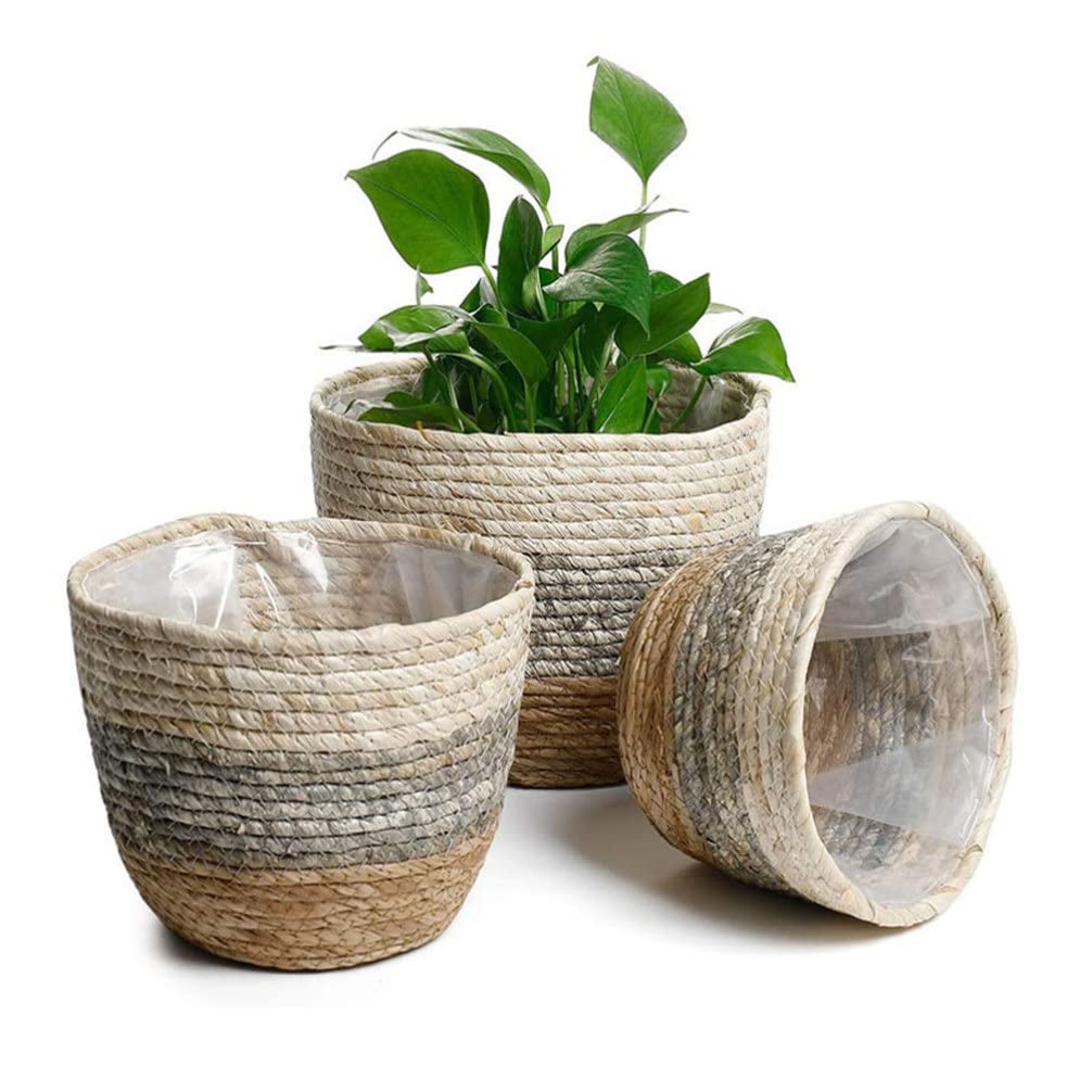 Operitacx Handmade Sea Grass Plant Basket 2 Pack Decorative Flower Holder Baskets for Home