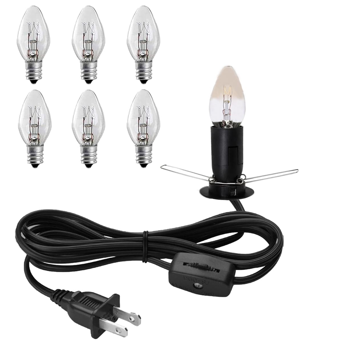 Himalayan Salt Lamp Cord with Gear Switch，Original Replacement Cord with Base Assembly with E12 Socket，Christmas Light Bulb,Himalayan Salt Lampsand with 6 Free Bulbs for Salt Lamp (1P)