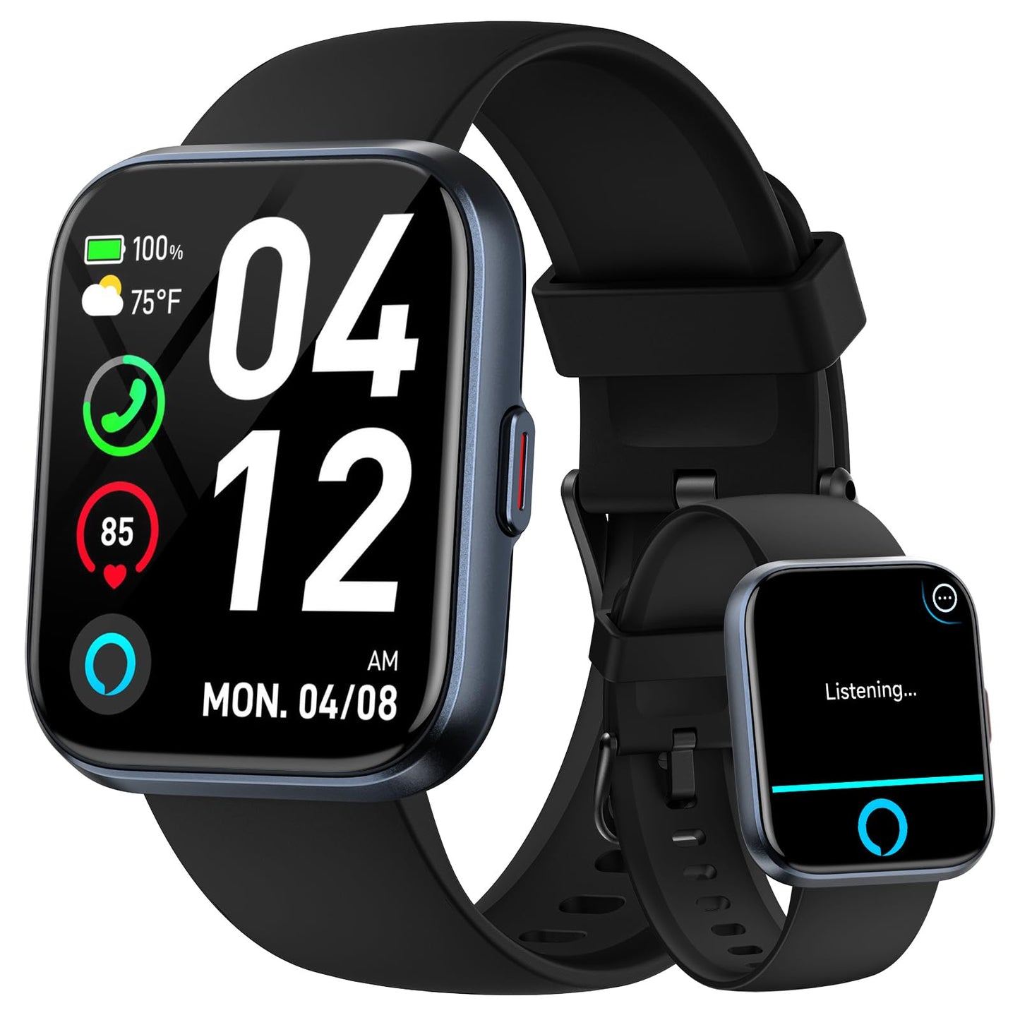 Smart Watches for Men Android & iPhone, 1.8" Alexa Built-in Smartwatches Fitness Tracker Watch with Bluetooth Calls, IP68 Waterproof, Heart Rate/Sleep/SpO2 Monitor, 110 Sport Modes - Black