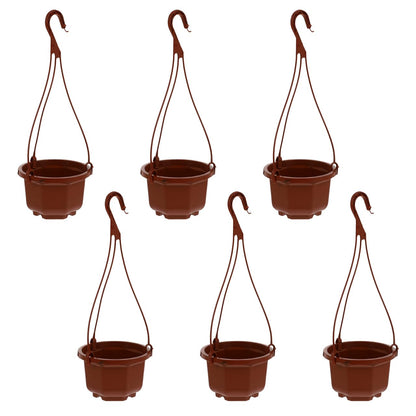 Wakauto 6Sets Plastic Hanging Flowerpots - Metal Hook & Chain Planters with Drainage Holes & Non-Slip Feet, Breathable for Succulents & Orchids, Indoor/Outdoor Home & Garden Use