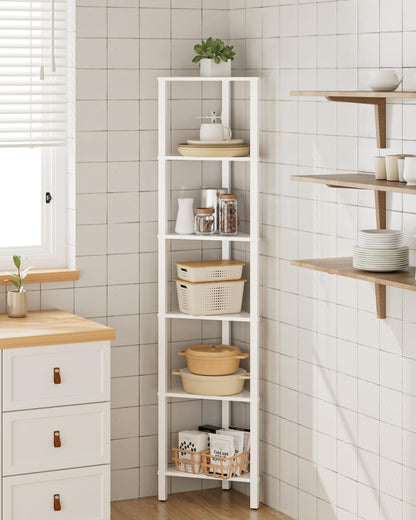 Apetaccat Corner Shelf, 6-Tier Corner Bookshelf, Narrow Display Shelf with Storage Rack,Wood Corner Book Shelf for Living Room, Bedroom, Office, White