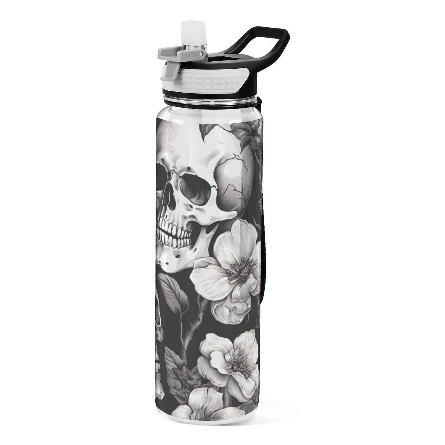 GOODOLD White Skull 32 oz Water Bottle - Clear Tritan, BPA-Free, LeakProof with Carry Strap for Sports, Gym & Outdoor Activities