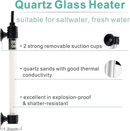hygger 100W Mini Inline Quartz Glass Aquarium Heater with External Controller, Adjustable Submersible Betta Fish Tank Thermostat for 10-30 Gallon