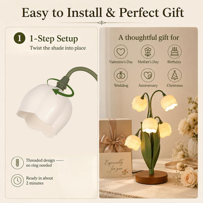 Flower Table Lamp for Bedroom, Cute Flower Reading Light with 5 White Lily of The Valley, Desk Lamp Bedside Lamps for Nightstands Home Decor,Soft Reading Night Light for Bedroom Living Room Office