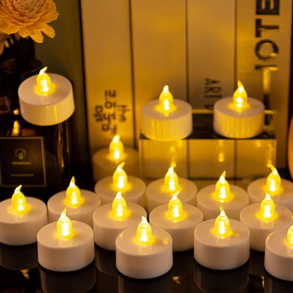 xiangpeng Tea Light Candles with Remote Control,24pack Flickering Flameless LED Candle,Long Lasting 400+Hours,Battery Operated with Timer for Home Decoration Seasonal &Festival Celebration WarmYellow