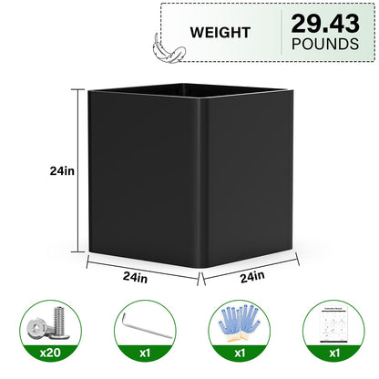 BHCORTEN Large Metal Square Planter 24" L x 24" W x 24" H, Heavy Duty Black Large Outdoor Planters with Drainage Hole for Porch/Patio/Garden