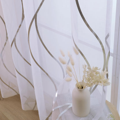 L.Z.E White and Silver Curtains for Living Room, See Through White Sheer Curtains 84 Inches Long 2 Panels Set, Grommet Transparent Window Drapes with Elegant Wave Patterns