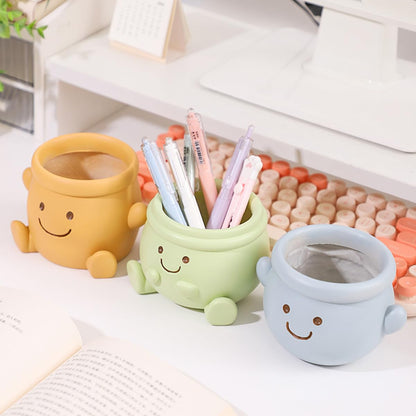 YOYLMAL Cute Face Planter Pot, Small Resin Head Planters for Indoor Plants, Funny Smiling Face Flower Pot Succulent Planter with Drainage Hole, Gift IdeaI for Birthday Christmas (Green)