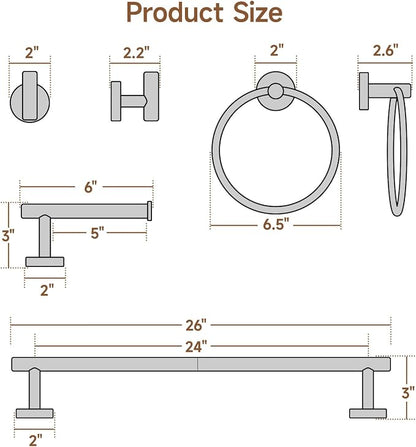 USHOWER Polished Chrome Bathroom Accessories Set, 24-Inch Towel Bar Set Wall Mounted, Durable SUS304 Stainless Steel Bathroom Hardware Set, 4-Piece