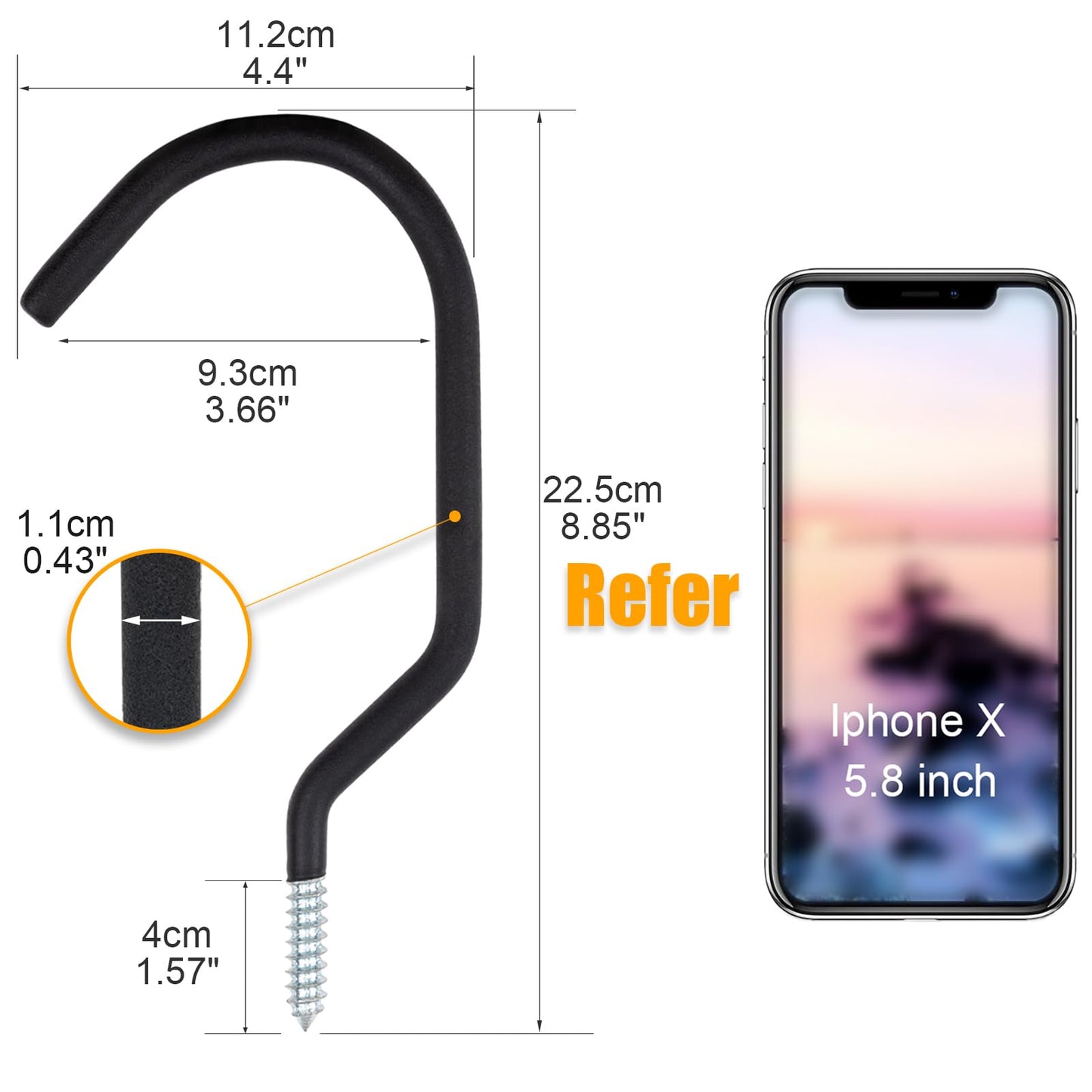 KURUI 9 in Mountain Bike Hooks for Garage Ceiling, Heavy Duty Bicycle Hangers for Hanging, Large Screw Hooks for Garage Ceiling Wall, No Drill Ceiling Hooks for Hanging Outdoor String Lights Plants