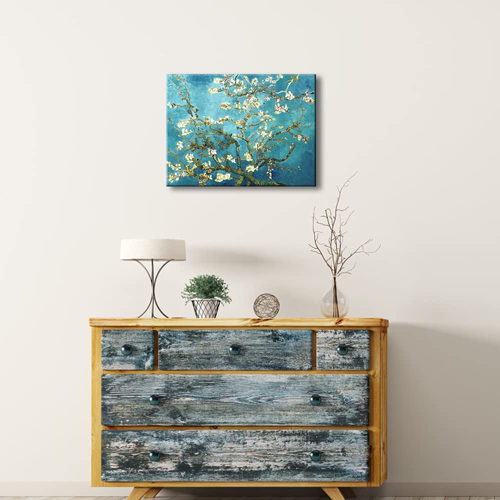 Wieco Art Framed Wall Art Canvas Prints of Almond Blossom by Vincent Van Gogh Paintings Reproduction Abstract Artwork for Wall Decor Golden Frame