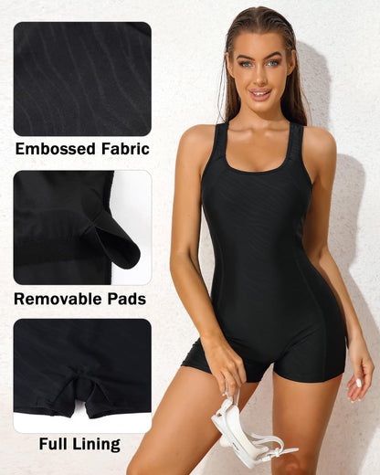 beautyin Women Boyleg One Piece Sports Training Bathing Suit Lap Swimming Wear