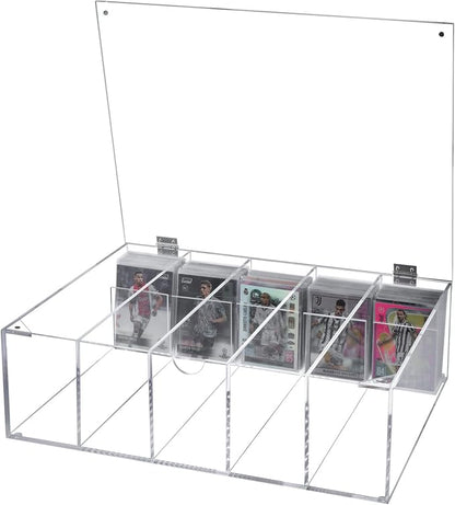 MyGift 5 Compartment Trading Cards Storage Box - Premium Clear Acrylic Collectors Sports Card Protective Case with Hinged Lid, Magnetic Closure, and Removable Dividers