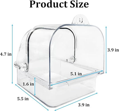 Tfwadmx Bird Cage Bath Hanging Parrot Bath Tub Water Shower Food Feeder Holder Tray Bird Bath Supplies for Small Birds Canary Budgies Cockatiel Lovebirds (Transparent)