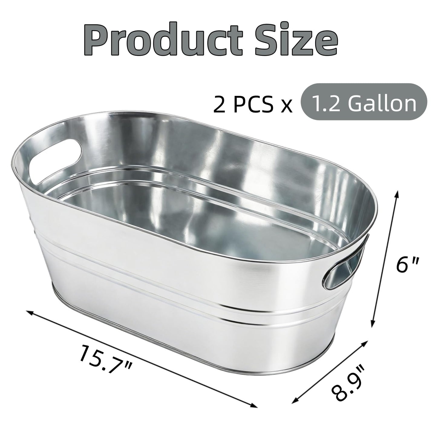 Dicunoy 2 Pack Ice Buckets Galvanized Tub, 1.2 Gallon Beverage Tubs for Parties, Metal Beer Drink Buckets with Handles, Wine Cooler Storage for Champagne Cocktails Bar Supplies