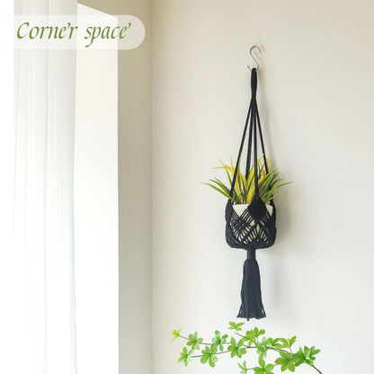 XINBOR Hanging Planter with Patterns,2Packs Macrame Plant Hangers Indoor Macrame for up to 8 inch Pot Crochet Boho Plant Hanger Holder for Indoor Outdoor with 2S Shaped Stainless Steel Hooks (Black)
