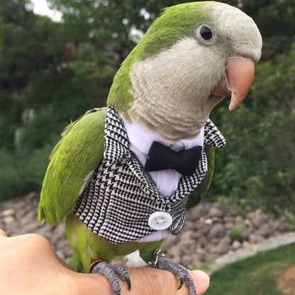 Bird Clothes Birds Flight Suit,Tuxedo Business Suit for Parrots African Greys Parakeet Cockatiel Sun Conure Christmas Party Birthday Cosplay Photo Prop Small Animals Apparel (2M,Grid Suit)