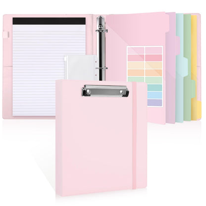 SKYDUE Small 3 Ring Binder with Clipboard, 8" × 10" PU Mini 1 Inch Binder with Notepad, 5 Dividers, and Labels, Clipboard Folder Great for School Office(Fit Half Letter Sized Paper)