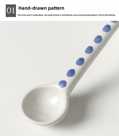 4-Pack - Ceramic blue and white Afternoon Tea, Coffee Whisk, Handmade Spoon,Pointed-head/Round-head handle coffee spoon, tea scoop for loose tea, Size 4.9 * 1.3 in（12.5 * 3.5 cm）