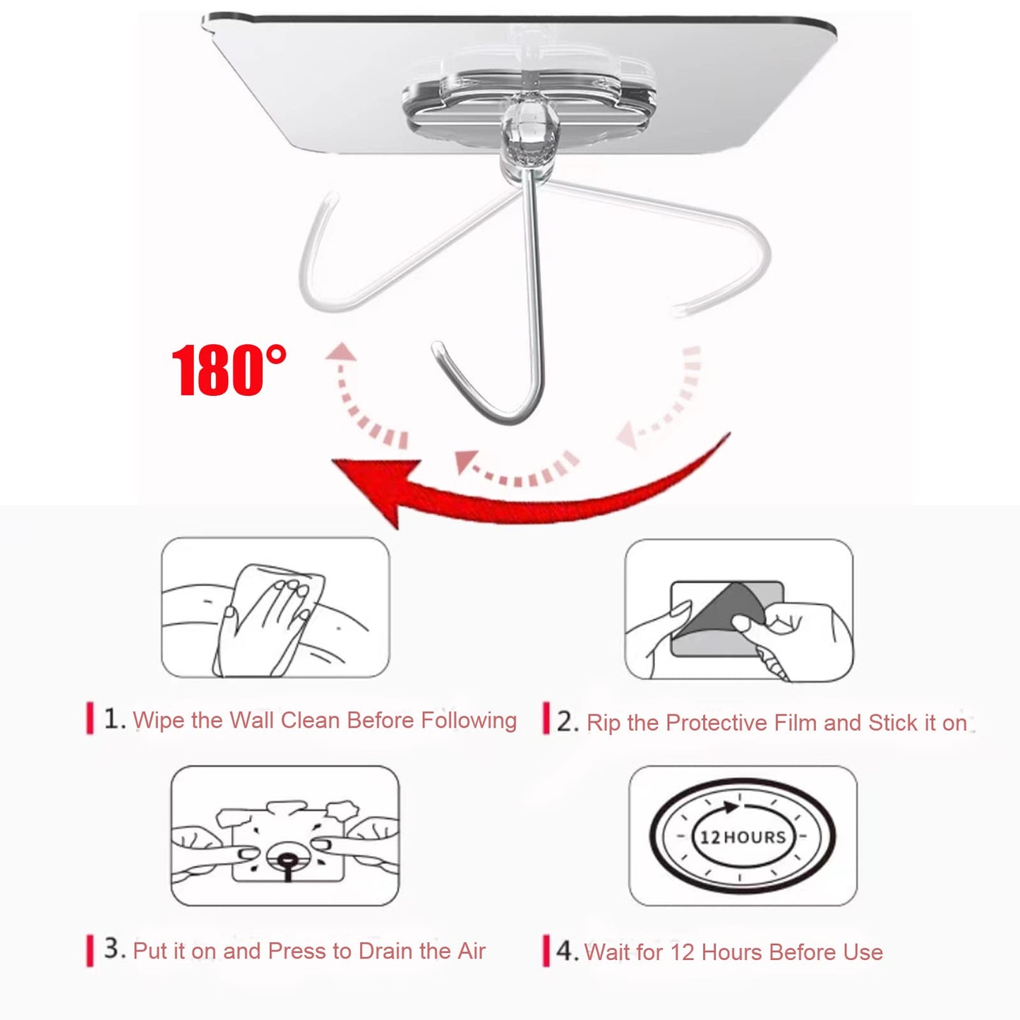 DDMY 36 Pack Heavy Duty Hooks Self Adhesive Large Hooks for Hanging,Wall Transparent Reusable Waterproof Hook for Kitchen Curtain Towel Hook for Bathrooms Coat Hook for Walls No Damage