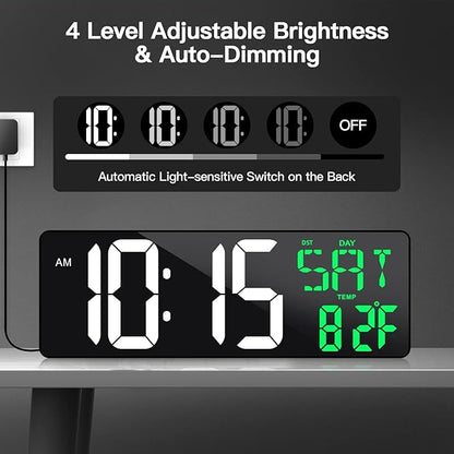 17 Inch Large Digital Wall Clock with Remote Control, Automatic Brightness Dimmer Digital Wall Clock Large Display with Day/Date/Temperature, Snooze, Count Up & Down Timer for Living Room, Office, Gym