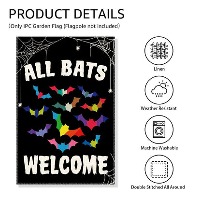 Gkodw All Bats Welcome Garden Flag, Funny Equality Inclusive Yard Sign for Outside, LGBT Trans Pride Ally Flag, Halloween House Flags, Bat Fall Lawn Porch Outdoor Farmhouse Decor for Family Friend