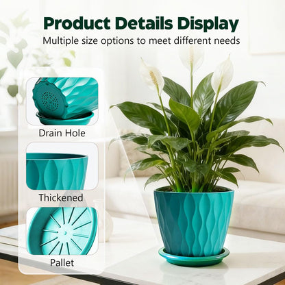 KEETUMOOD Plant Pots, Self Watering Planters with Drainage Holes and Trays, Flower Pots for Indoor Outdoor - 6 Pack(4/5/6/6.5/7/8 Inch) (Dark Green)