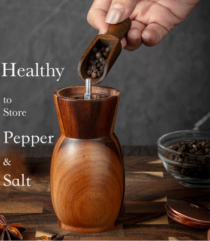 Stelalloy Pepper Grinder Pepper Mill - Salt And Pepper Grinder Set With Holder - Wood Salt and Pepper Shakers - Refillable Manual Spice Mill (3.5" Salt Grinder + 4.5" Pepper Mill)