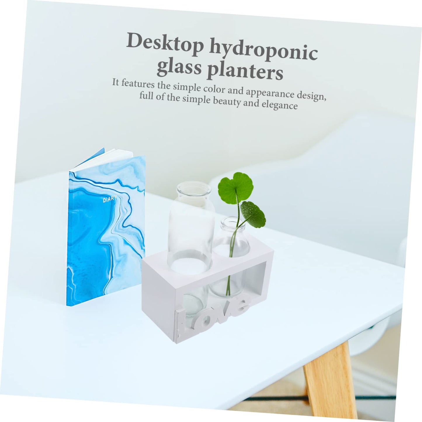 VANZACK Glass Pothos Vase Wooden Stand Hydroponic Desktop Terrarium for Air Plants Decorative Plant Holder