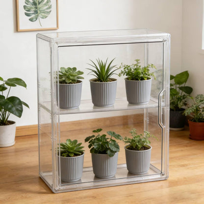 Mini Greenhouse for Indoor, Clear Stackable Green House with Magnetic Waterproof Door for Small Plants, 14”x10.5”x5.5”