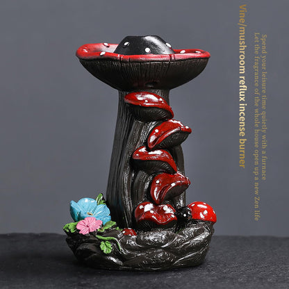Mushroom Backflow Incense Holder, Resin Aromatherapy Decor with Smoke Cascade Effect for Home Relaxation, Meditate Stress Relief Waterfall Incense Burner Fountain with Cones Zen Room Decor