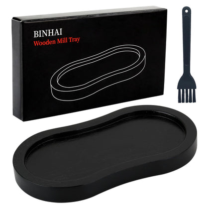 BINHAI Black Salt and Pepper Mill Tray, Pepper Grinder Wood Rest, Work Surface and Dining Table Protector (Pepper mill not included)