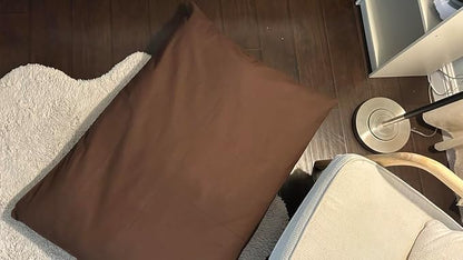 Natural Cotton Canvas Dog Bed – Raw Cotton Filled Pet Cushion Insert, Breathable Eco-Friendly Dog Mattress, Durable Washable Cover with Zipper (Dark Brown, Large 48"x30"x5")