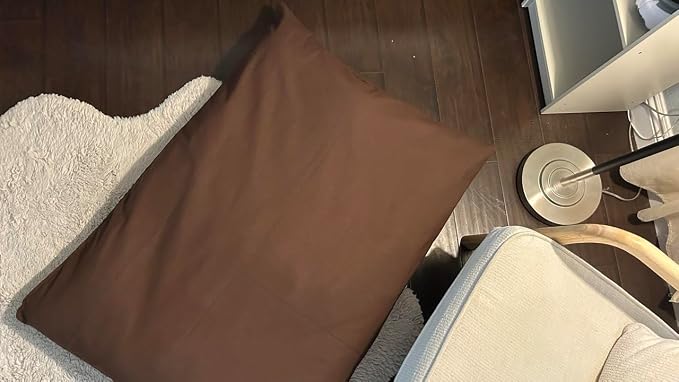 Natural Cotton Canvas Dog Bed – Raw Cotton Filled Pet Cushion Insert, Breathable Eco-Friendly Dog Mattress, Durable Washable Cover with Zipper (Dark Brown, Medium 42"x29"x4")