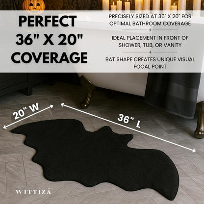 WITTIZA Bat Bath Mat - Black Gothic Bathroom Rug, Non-Slip Quick Dry Microfiber, Soft Plush for Halloween Decor & Goth Home, Machine Washable, 36" x 20"