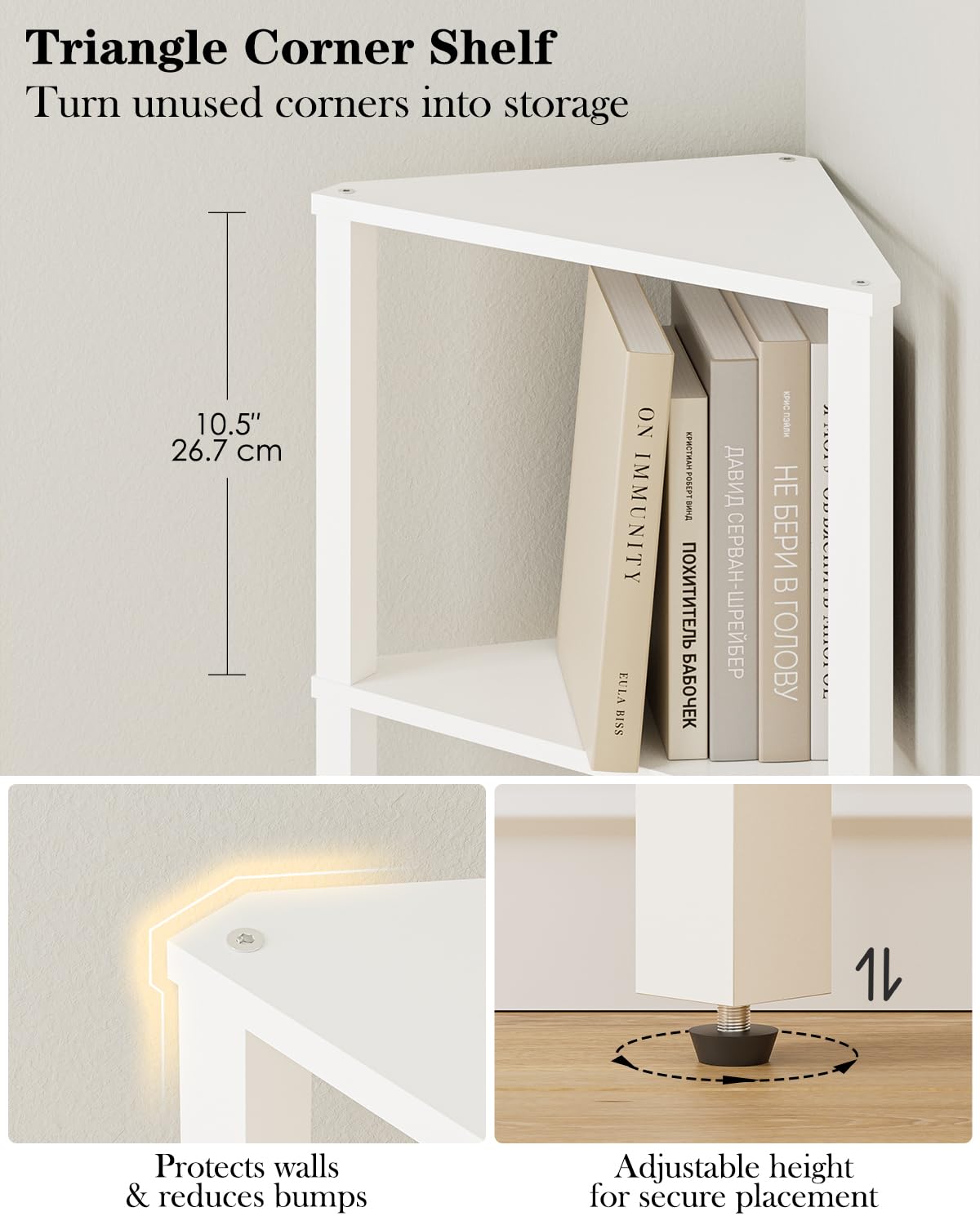Apetaccat Corner Shelf, 6-Tier Corner Bookshelf, Narrow Display Shelf with Storage Rack,Wood Corner Book Shelf for Living Room, Bedroom, Office, White