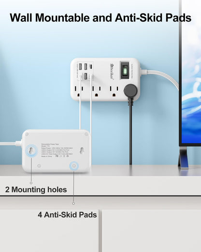 6 USB(2 USB C) Purple Travel Power Strip- 5Ft Lavender Extension Cord with 24W USB Charging Station and 4 Outlets, Purple Desk Accessories with Surge Protector for Cute Kawaii Office Dorm Room