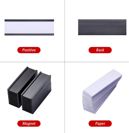 Eeoyu Magnetic Label Holders with Magnets Magnetic Data Card Holders with Clear Plastic Protectors for Metal Shelf, Whiteboard, Set of 30 (1 x 3 Inch)