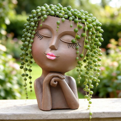 Face Planters Pots Head Planter, Air Plant Holder, Funny Plant Pots, Cute Small Succulent Flower Pot with Drainage for Indoor/Outdoor Plants, Home Garden Gift for Plant Lover, Unique Vase Art Decor 7"