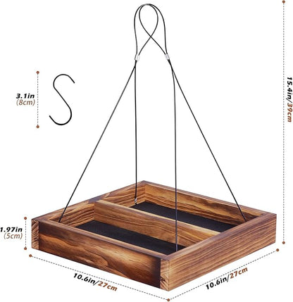 MIXXIDEA Bird Feeder Hanging Tray, Seed Tray Wooden Platform Hummingbird Feeder Hanging Tray Mesh Seed Platform for Garden Yard Outside Decoration Attracting for Wild Birds(Brown-1pk)